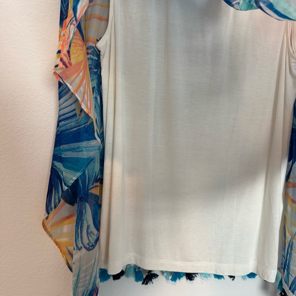 Chicos Tropical Palm Tassel Multicolor Tank Kaftan Top - Picture 7 of 9